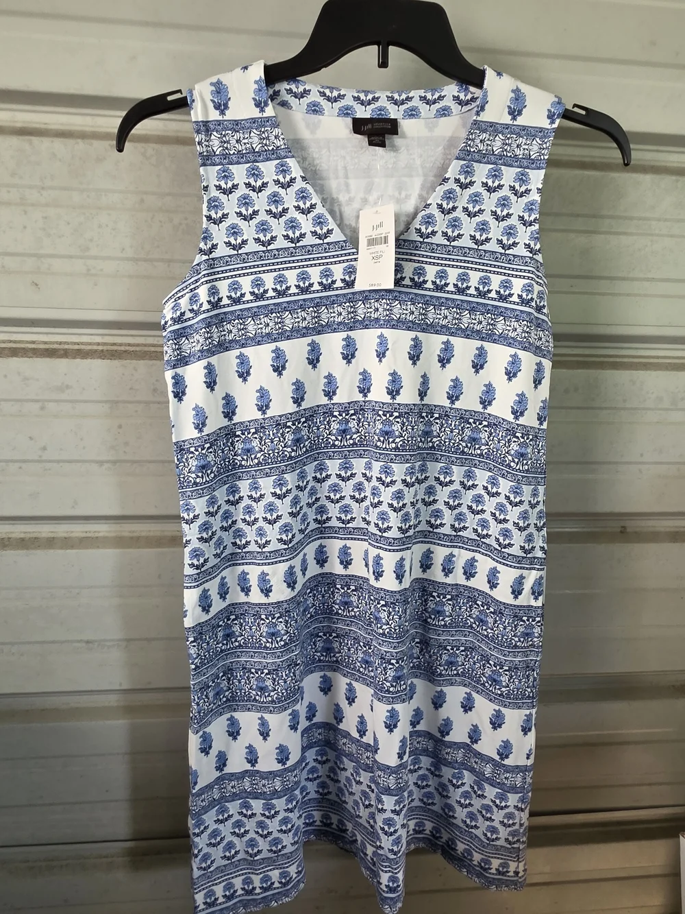 New XS Petite J. Jill Blue White Printed Mini Summer Floral Dress Wearever - Picture 3 of 6